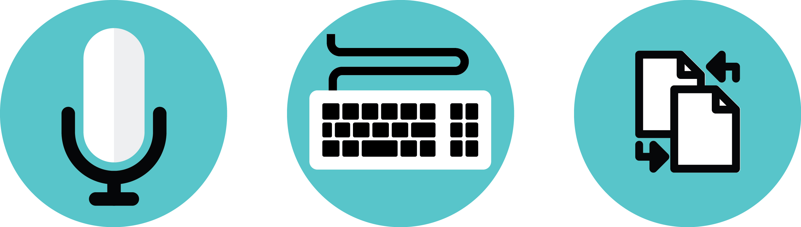 Graphic icon for interview process with microphone, keyboard, documents
